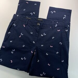 Talbots Relaxed Chino Pant Sz 10 Butterfly Embroidered Navy Blue